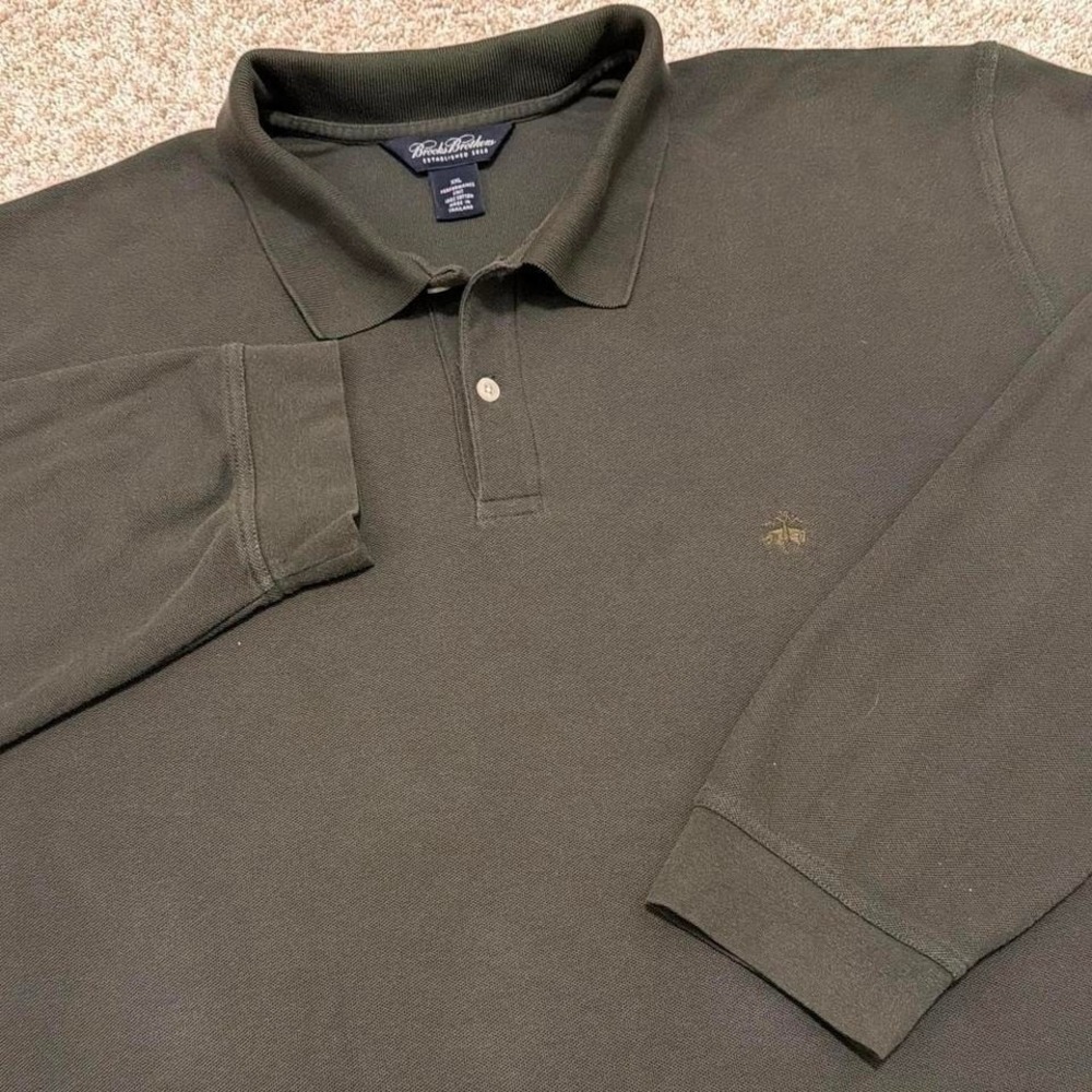Y2K Vintage Brooks Brothers Long Sleeve Polo Shirt | Dark Olive Green | XXL
